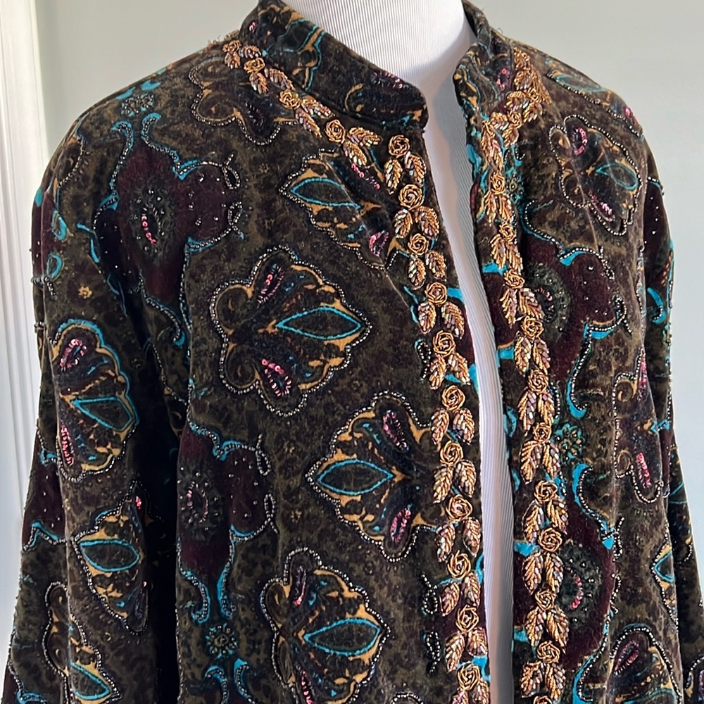 Open Front Chicos Beaded Velvet Blazer Jacket